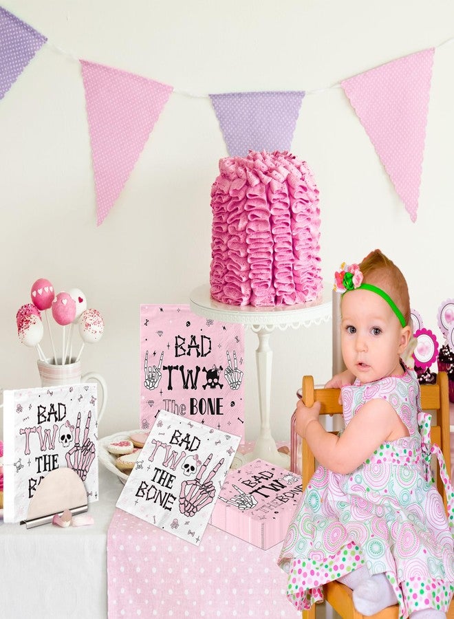 Dydamud Bad Two the Bone Party Decorations Girl, 50Pcs Bad Two The Bone Napkins 2 Year Old Girl Birthday Party Supplies Rock and Roll 2nd Birthday Napkins, Bad to the Bone 2nd Birthday Decorations for Girl - Image 2